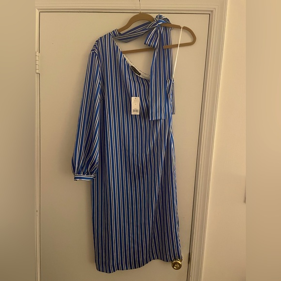 NWT Banana Republic Striped One Shoulder Dress Cobalt Blue Size 6 - Picture 2 of 3